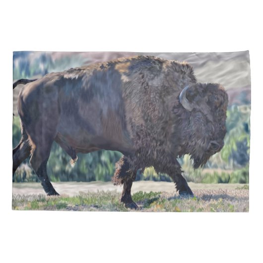 Amerikaanse bizon zwerven in grasland setting kussensloop (Achterkant)