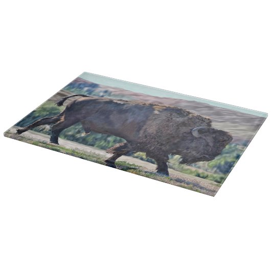 Amerikaanse bizon zwerven in grasland setting snijplank (Hoek)