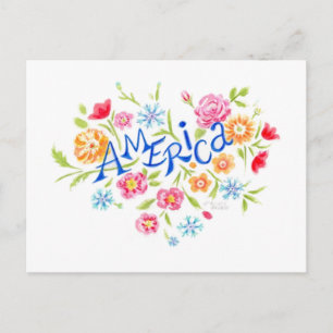 Amerikaanse bloemhartansichtkaart briefkaart
