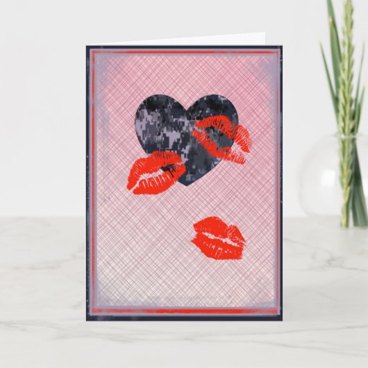 Amerikaanse Blue Camo Valentijn Hearts Valentijnsd Feestdagen Kaart (Voorkant)