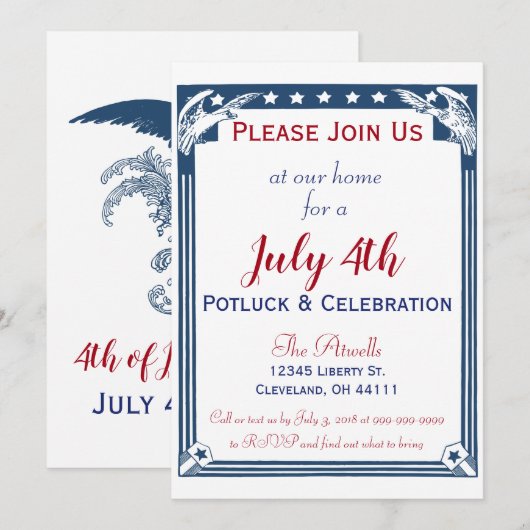  Amerikaanse Blue Stars Eagle 4 juli Potluck Kaart (Voorkant / Achterkant)