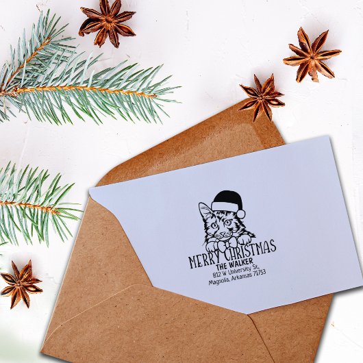 Amerikaanse bobtail kat terug adres kerst rubberstempel