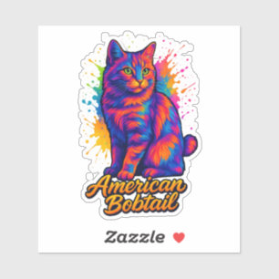 Amerikaanse Bobtail Pop Art Cat Kleurrijke Neon Sticker