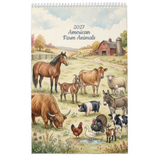 Amerikaanse Boerderijdieren - Enkele Pagina 2027 Kalender