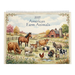 Amerikaanse Boerderijdieren - Twee Pagina 2027 Kalender