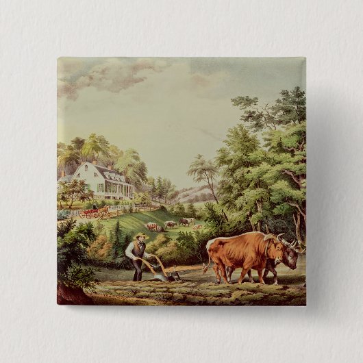 Amerikaanse Boerderijen scènes Vierkante Button 5,1 Cm (Voorkant)