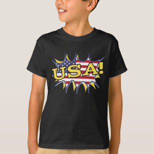 Amerikaanse Boom Pop Pow-vlaggenster barst uit T-shirt