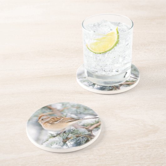 Amerikaanse Boom Sparrow in de winter Zandsteen Onderzetter (Zijkant)