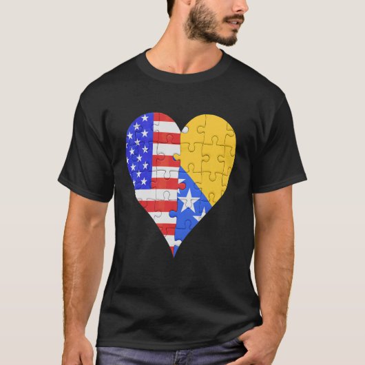 Amerikaanse Bosnische vlag hart T-shirt (Voorkant)