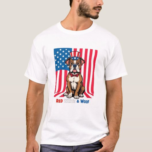 Amerikaanse Boxer Red White & Woof T-shirt (Voorkant)