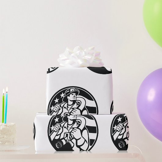 Amerikaanse brandweerman Bold Black and White Cadeaupapier