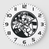 Amerikaanse brandweerman Bold Black and White Grote Klok (Voorkant)