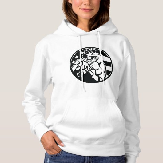 Amerikaanse brandweerman Bold Black and White Hoodie (Voorkant)
