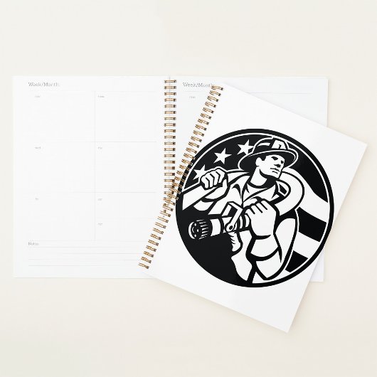 Amerikaanse brandweerman Bold Black and White Planner