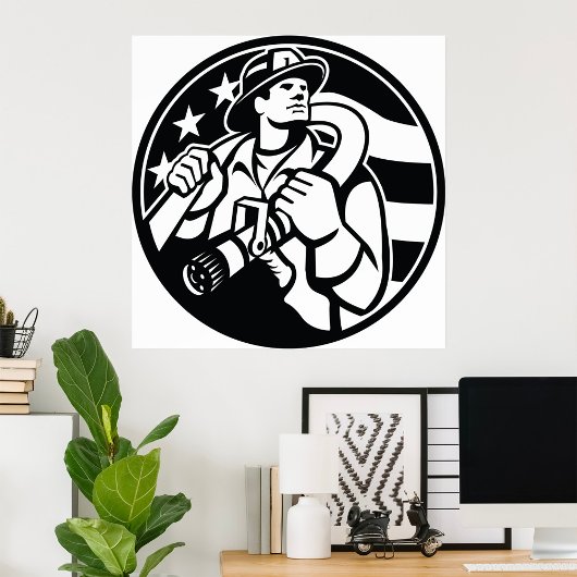 Amerikaanse brandweerman Bold Black and White Poster