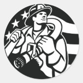 Amerikaanse brandweerman Bold Black and White Ronde Sticker (Voorkant)