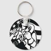 Amerikaanse brandweerman Bold Black and White Sleutelhanger (Voorkant)
