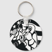 Amerikaanse brandweerman Bold Black and White Sleutelhanger (Achterkant)