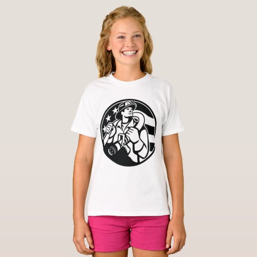 Amerikaanse brandweerman Bold Black and White T-shirt (Voorkant volledig)
