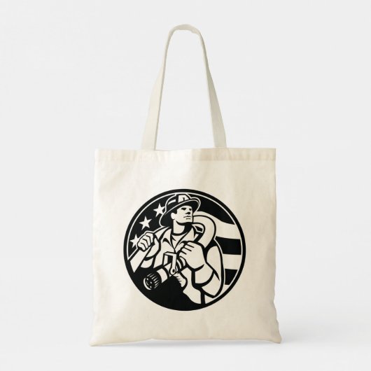 Amerikaanse brandweerman Bold Black and White Tote Bag (Achterkant)