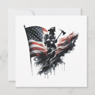 Amerikaanse brandweerman.Vlag van de Verenigde Sta Feestdagenkaart