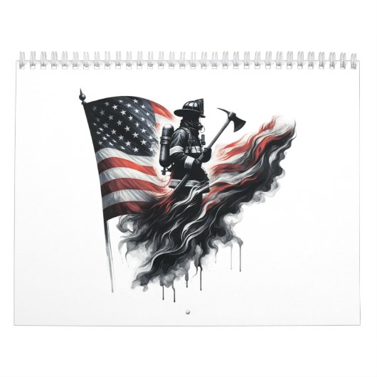 Amerikaanse brandweerman.Vlag van de Verenigde Sta Kalender (Hoes)