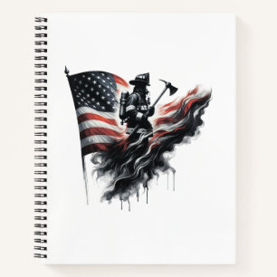 Amerikaanse brandweerman.Vlag van de Verenigde Sta Notitieboek
