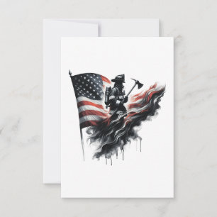 Amerikaanse brandweerman.Vlag van de Verenigde Sta RSVP Kaartje