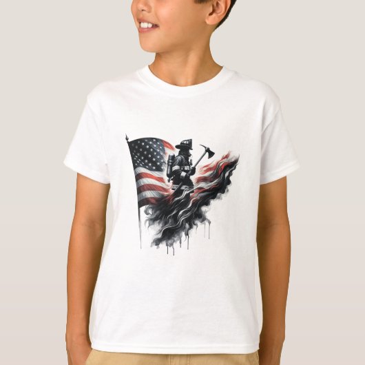 Amerikaanse brandweerman.Vlag van de Verenigde Sta T-shirt (Voorkant)
