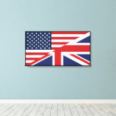 Amerikaanse - Britse gecombineerde vlag Canvas Afdruk (Insitu (Houten vloer))
