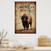 Amerikaanse buffel op een kaart poster (Keuken)