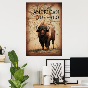 Amerikaanse buffel op een kaart poster