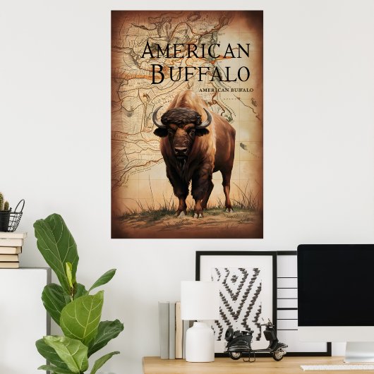 Amerikaanse buffel op een kaart poster (Thuiskantoor)