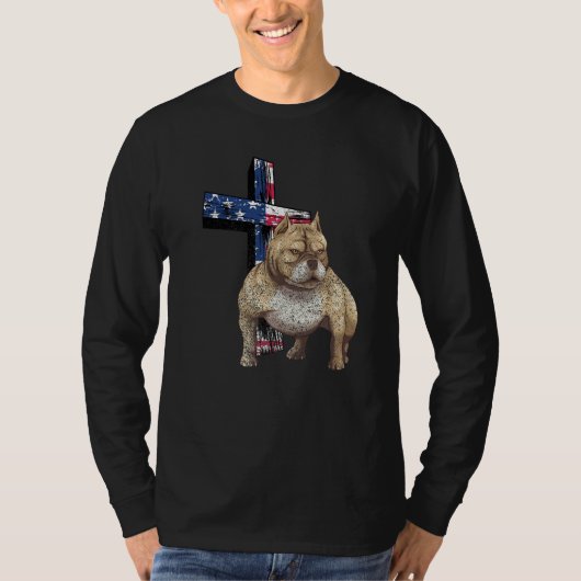 Amerikaanse buldog hond van God Jezus kruis met pu T-shirt (Voorkant)