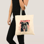 Amerikaanse Bulldog Black Dog Waterverf Art Tote Bag (Voorkant (product))