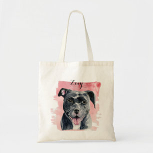Amerikaanse Bulldog Black Dog Waterverf Art Tote Bag