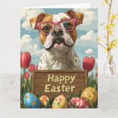 Amerikaanse Bulldog Easter Eggs Kaart (Gele Bloem)