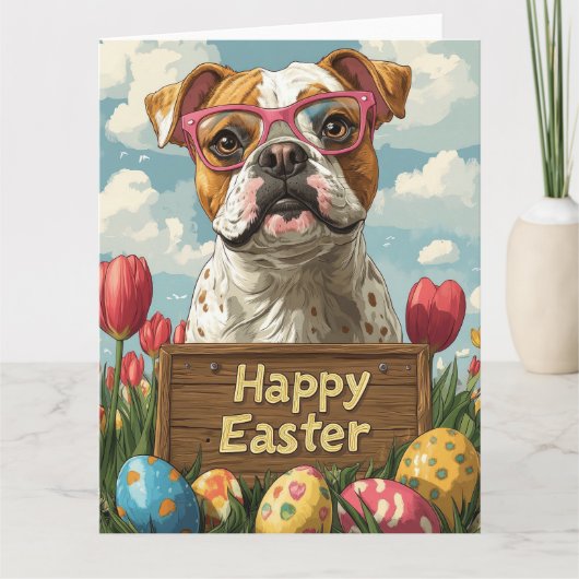 Amerikaanse Bulldog Easter Eggs Kaart (Voorkant)