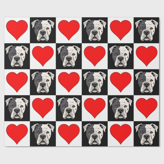 Amerikaanse Bulldog en Heart Pattern Hondenliefheb Cadeaupapier (Vlak)