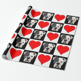 Amerikaanse Bulldog en Heart Pattern Hondenliefheb Cadeaupapier