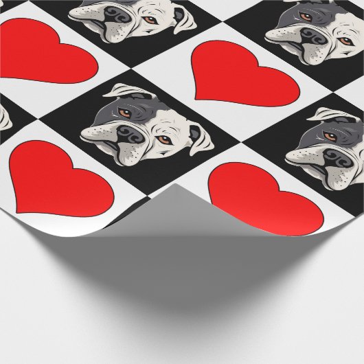 Amerikaanse Bulldog en Heart Pattern Hondenliefheb Cadeaupapier (Hoek)