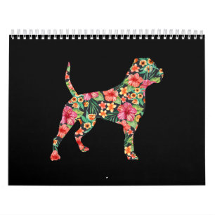 Amerikaanse Bulldog Flower Dog Silhouette Floral G Kalender