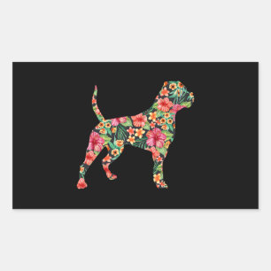 Amerikaanse Bulldog Flower Dog Silhouette Floral G Rechthoekige Sticker