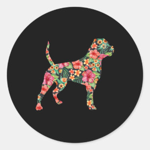 Amerikaanse Bulldog Flower Dog Silhouette Floral G Ronde Sticker