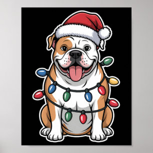 Amerikaanse Bulldog gewikkeld in kerstverlichting Poster