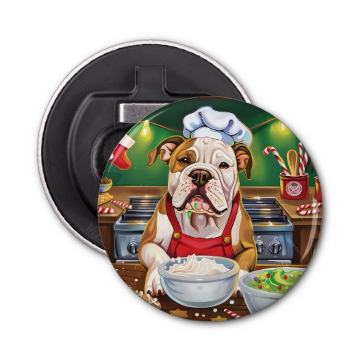 Amerikaanse Bulldog Holiday Baking: Feestelijke Ke Button Flesopener (Voorkant)