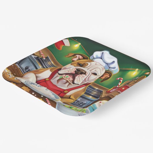 Amerikaanse Bulldog Holiday Baking: Feestelijke Ke Papieren Bordje (Gebogen)