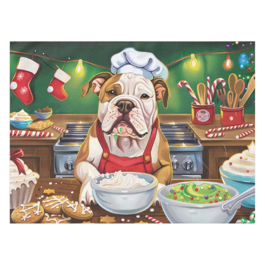 Amerikaanse Bulldog Holiday Baking: Feestelijke Ke Tafelkleed (Voorkant (Horizontaal))