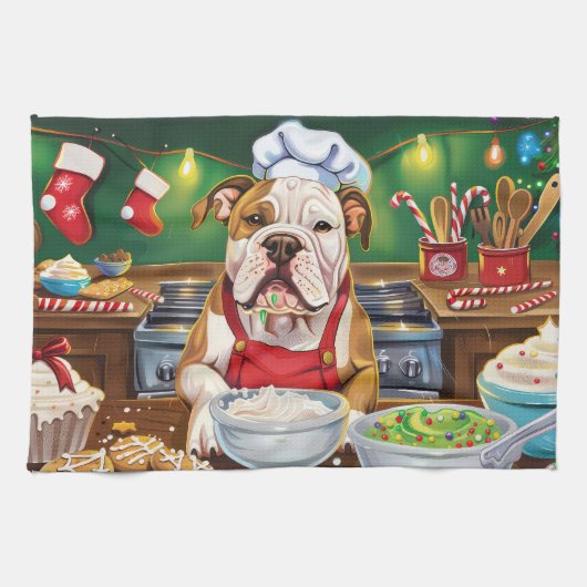 Amerikaanse Bulldog Holiday Baking: Feestelijke Ke Theedoek (Horizontaal)