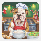 Amerikaanse Bulldog Holiday Baking: Feestelijke Ke Vierkante Sticker (Voorkant)